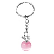 Porte-clés pomme rose oxyde de zirconium argenté