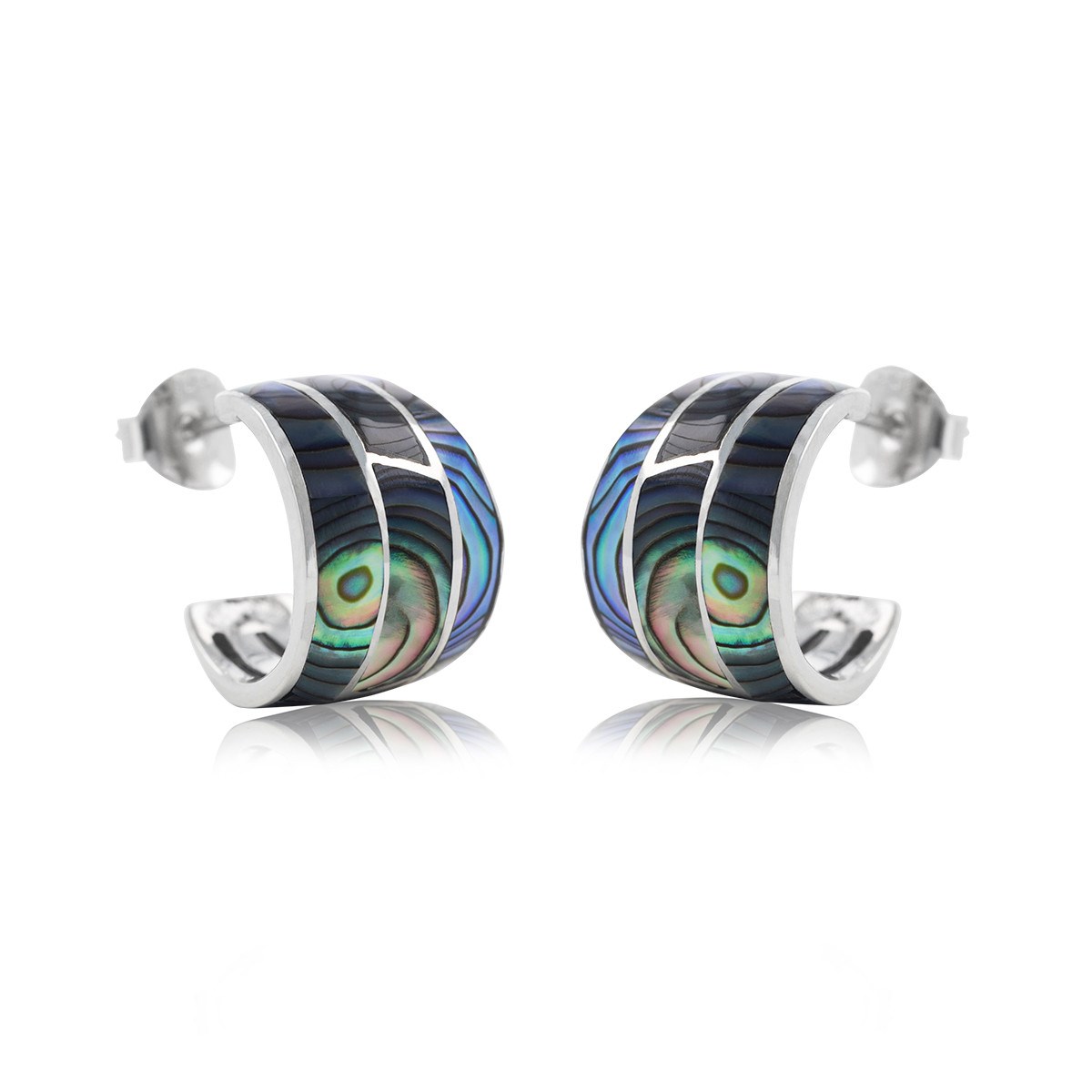 Boucles d'oreilles ADEN créoles ethniques nacre abalone sertie argent 925