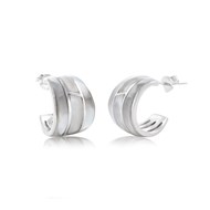 Boucles d'oreilles ADEN créoles ethniques nacre blanche sertie argent 925