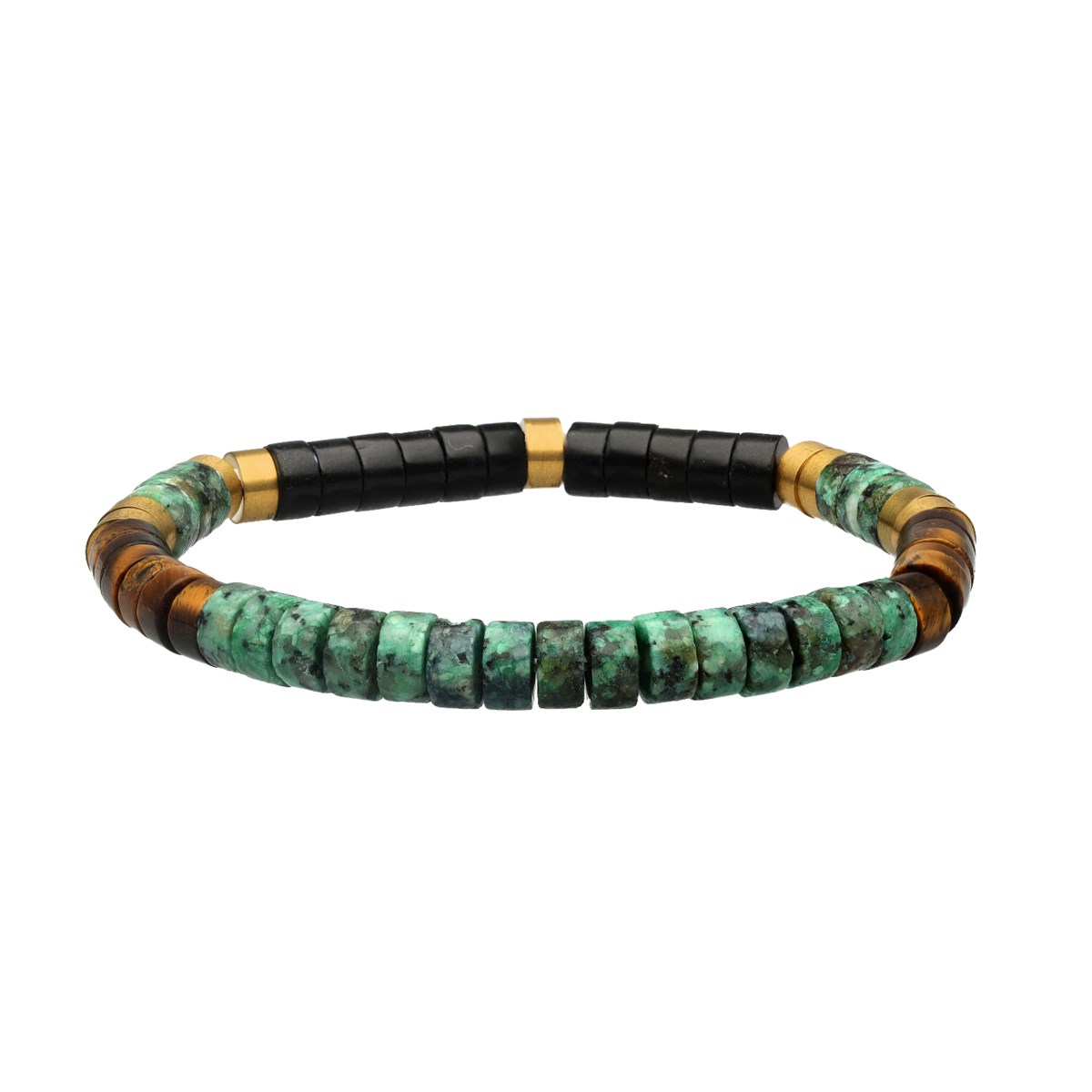 Bracelet Perles Heishi Turquoise Africaine Unakite Et Agate Noire-XS-14cm