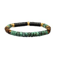 Bracelet Perles Heishi Turquoise Africaine Unakite Et Agate Noire-XS-14cm