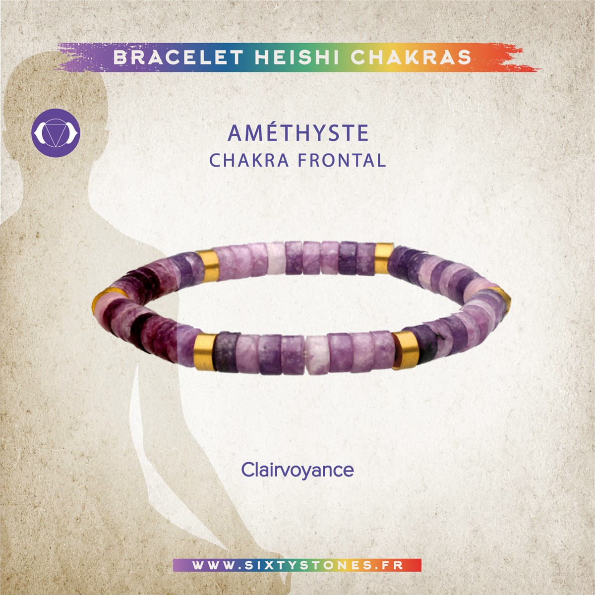 Bracelet Chakra Perles Heishi Améthyste - vue 2