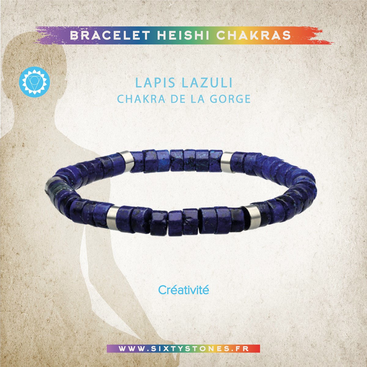 Bracelet Chakra Perles Heishi Lapis Lazuli-XS-14cm - vue 2