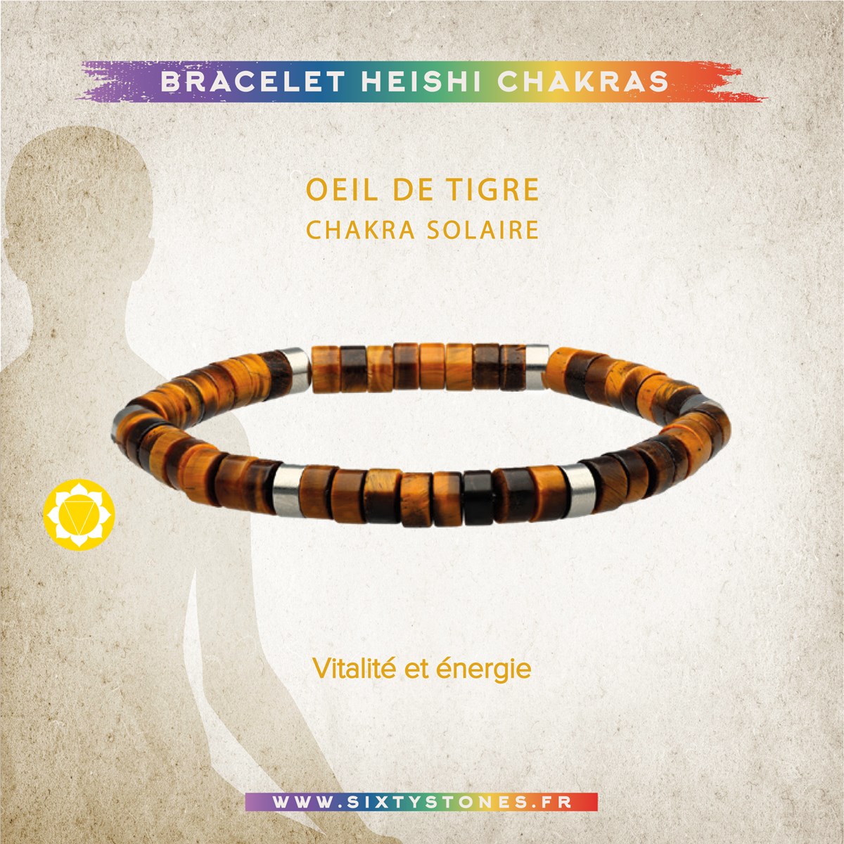 Bracelet Chakra Perles Heishi Oeil De Tigre - vue 2
