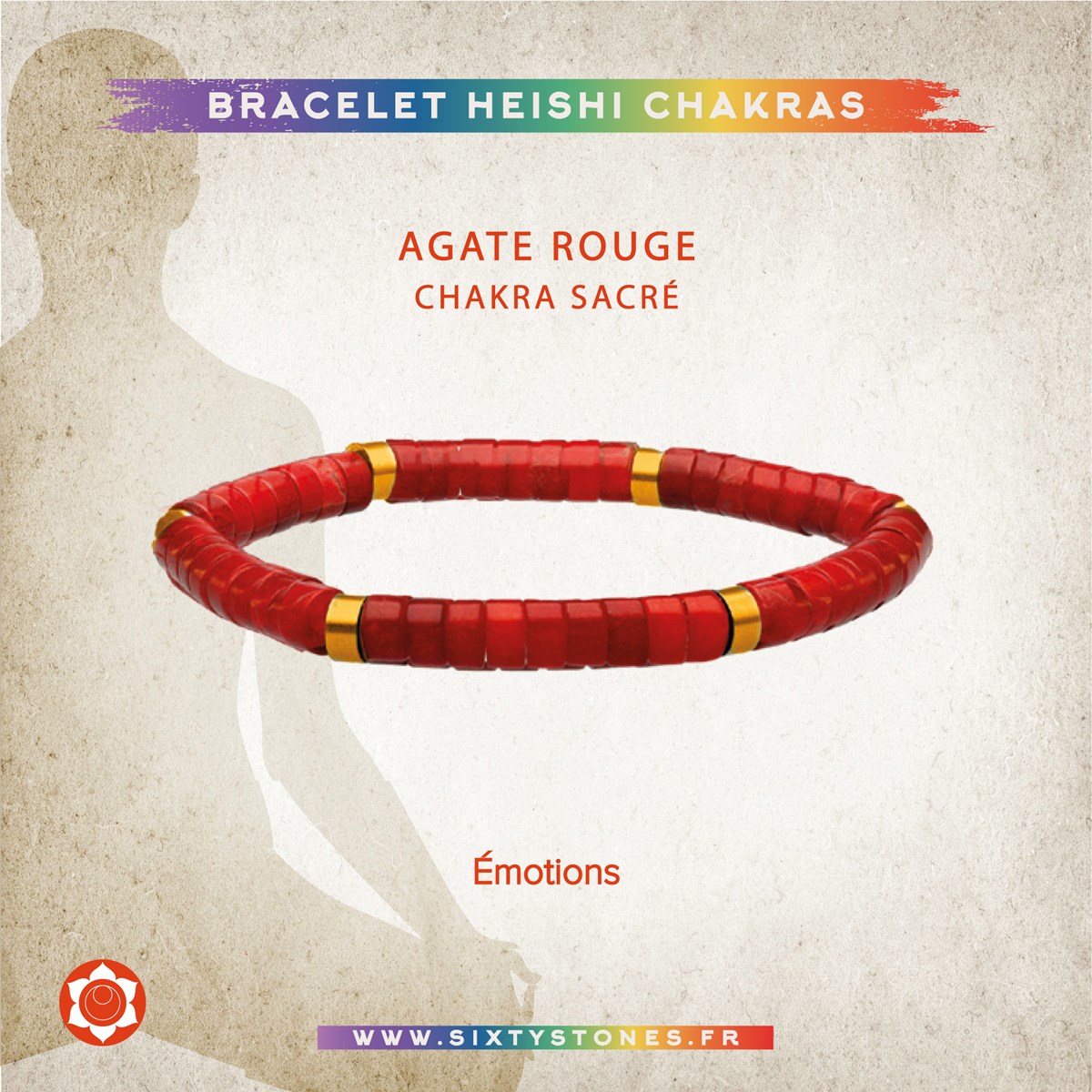 Bracelet Chakra Perles Heishi Agate Rouge-XS-14cm - vue 2