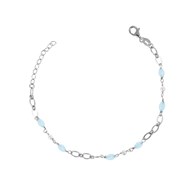Bracelet Argent rhodié pierres bleue mat imitation et chaîne maille forçat longueur réglable 16cm+3cm