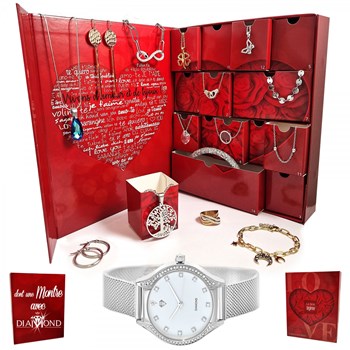 Coffret cadeau surprise SC Crystal - 13 bijoux + 1 montre ornée d'un véritable diamant