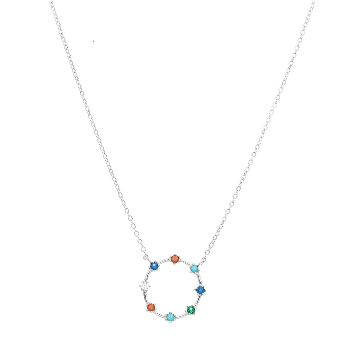 Collier Argenté Anneau Coloré