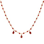 Collier Argent Doré Et Pierres Naturelles Rouges