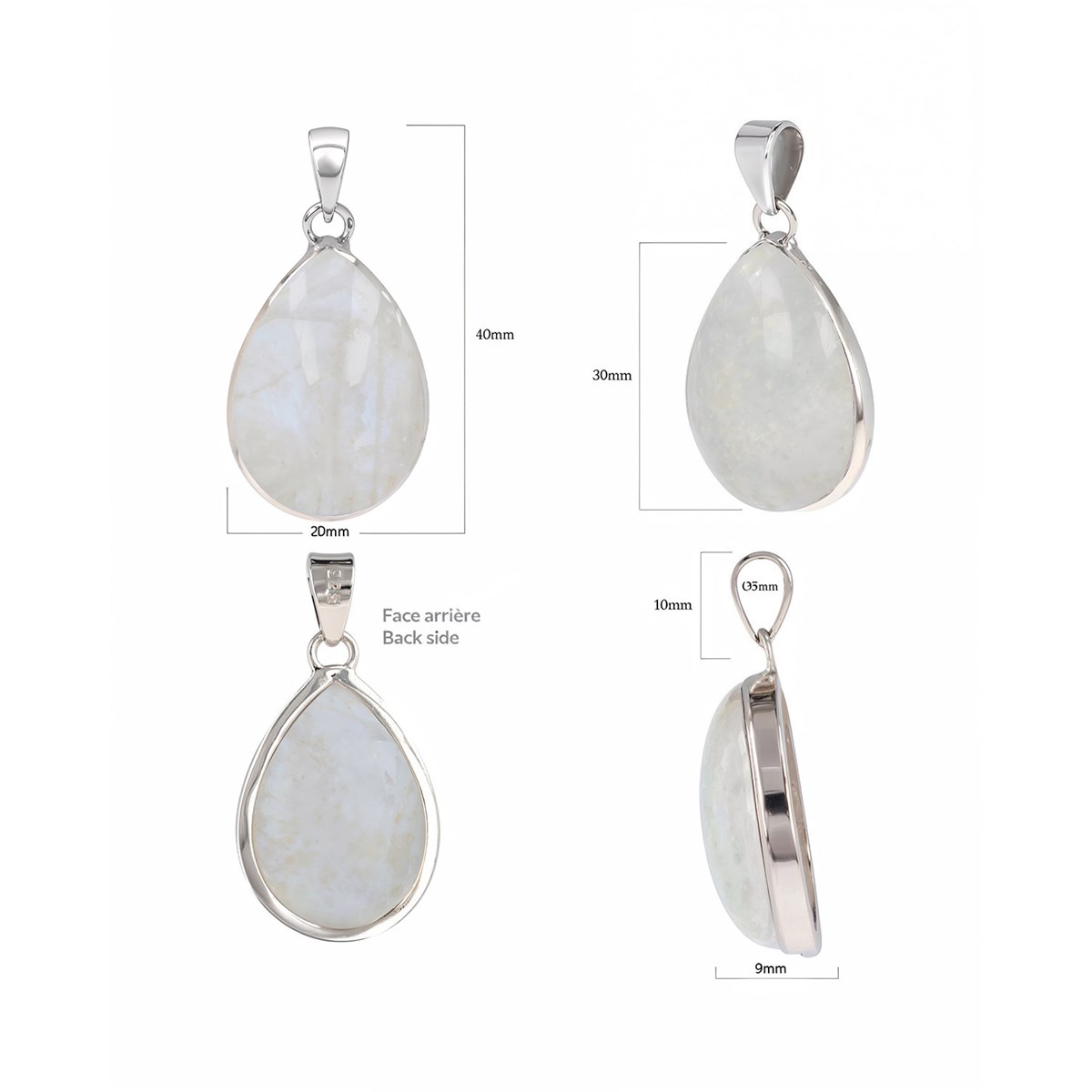 Pendentif Lyra Pierre de Lune et Argent 925 | ADEN Design Goutte | Bijou Lumineux - vue 3