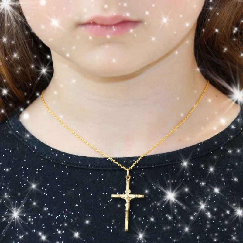 Collier - Médaille Christ sur la Croix Or Jaune - Chaine Dorée Offerte - vue 2