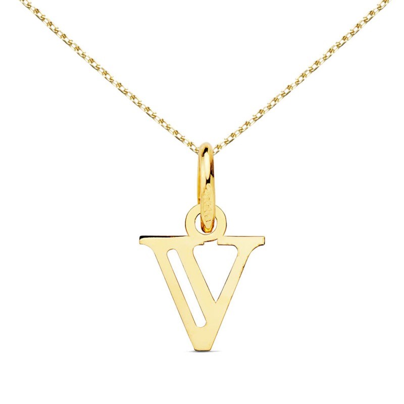 Collier - Pendentif Lettre 'V' Or 750/1000 - Chaine Dorée