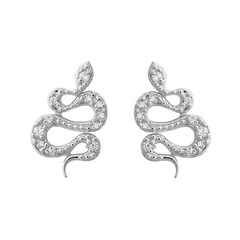Boucles d'oreilles serpent serti d'oxydes de zirconium Argent 925 Rhodié