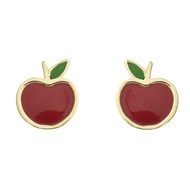 Boucles d'oreilles pomme émail coloré rouge et vert Plaqué OR 750 3 microns
