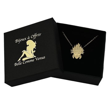 Collier tête d'indien d'Amérique amérindien coiffe plume Plaqué OR 750 3 microns