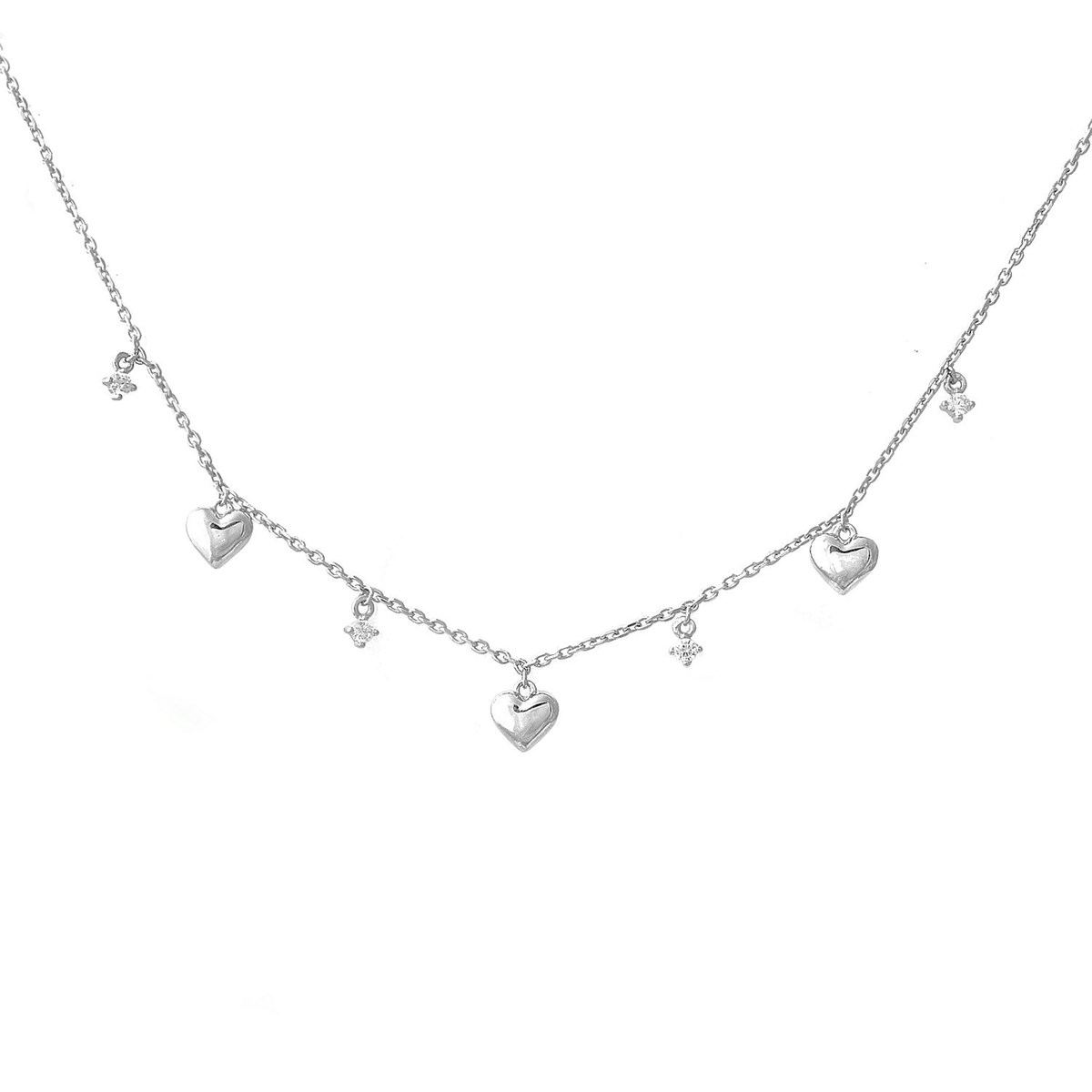 Collier suite de coeurs et oxydes de zirconium alternés Argent 925 Rhodié