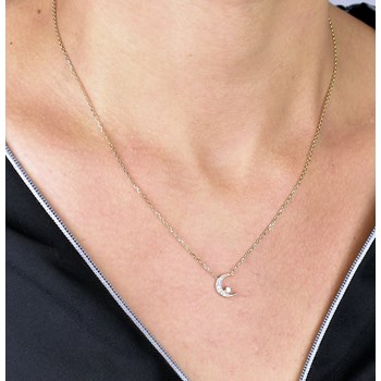 Collier croissant de lune et oxyde de zirconium Plaqué OR 750 3 microns