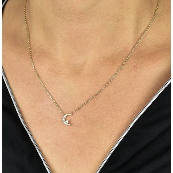 Collier croissant de lune et oxyde de zirconium Plaqué OR 750 3 microns