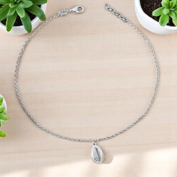 Enkelband ketting schelp cauri hanger Zilver 925 Gerhodineerd