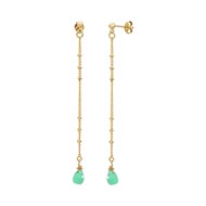 Boucles d'oreilles longues dorées à l'or fin chrysoprase DANAE