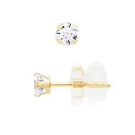 Boucles D'Oreilles Puces - Or Jaune - Ornées d'Oxydes de Zirconium 3 mm serti Griffe