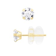 Boucles D'Oreilles Puces - Or Jaune - Ornées d'Oxydes de Zirconium 4 mm serti Griffe