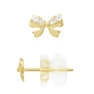Boucles d'Oreilles Fantaisie - Noeuds - Ornées d'Oxydes de Zirconiums - Or Jaune