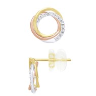 Boucles d'Oreilles Trois couleurs - 3 anneaux - Fidélité, Amour et Éternité serties d' Oxydes de Zirconium