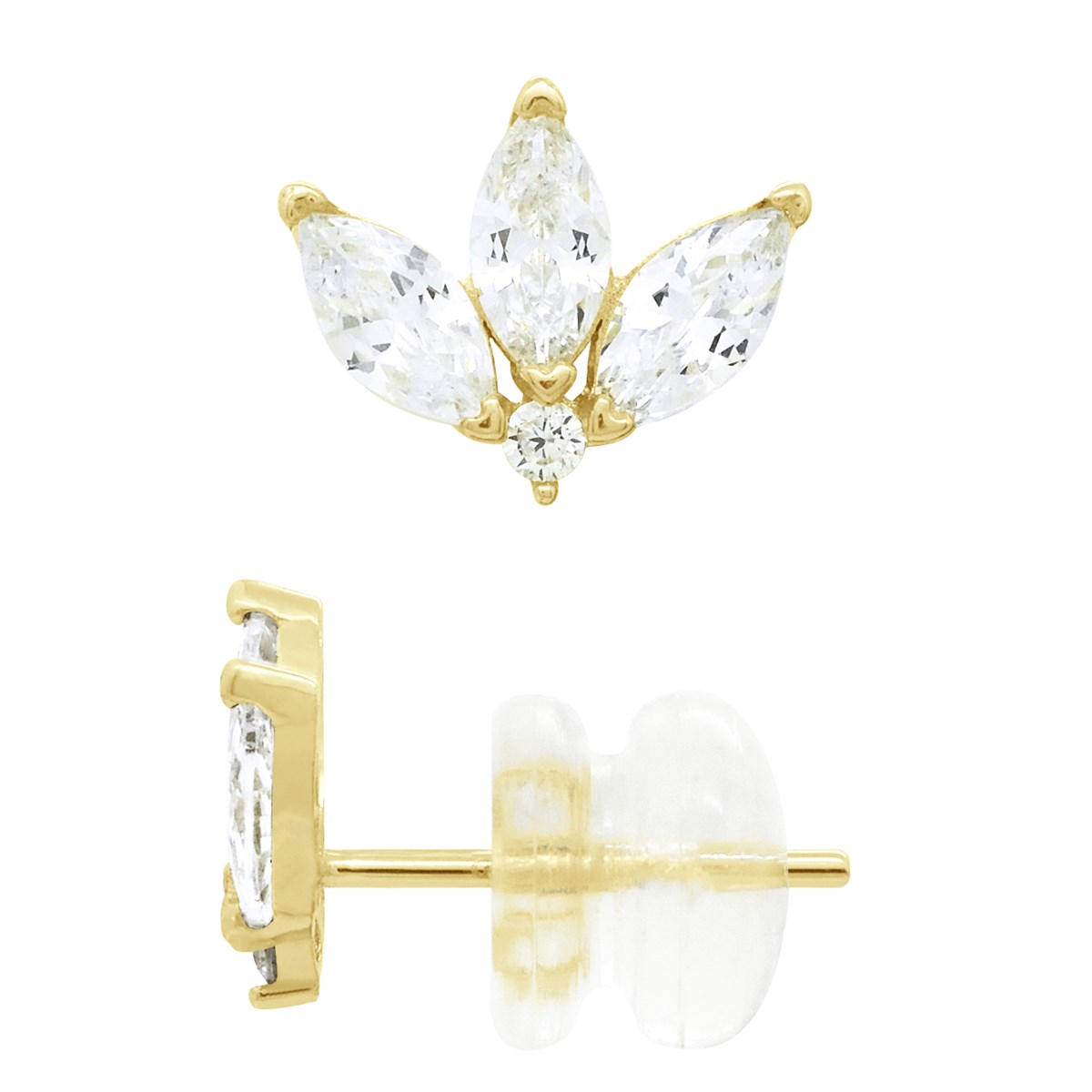 Boucles d'Oreilles - Orné d'un Oxyde de Zirconium Blanc - Or Jaune