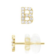 Boucles d'Oreilles Puces - Initiale Lettre B Serties d'Oxydes de Zirconiums - Or Jaune