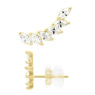 Boucles d'Oreilles Puces - Contour de Lobe - Ornées d'Oxydes de Zirconiums - Or Jaune