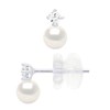 Boucles D'Oreilles Fantaisies Serti de 2 Oxydes de Zirconium - véritables Perles De Culture d'Eau Douce Rondes - Or Blanc - vue V1