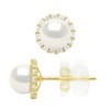 Boucles D'Oreilles Puces - véritables Perles De Culture d'Eau Douce Rondes entourage en Oxydes de Zirconium - Or Jaune - vue V1