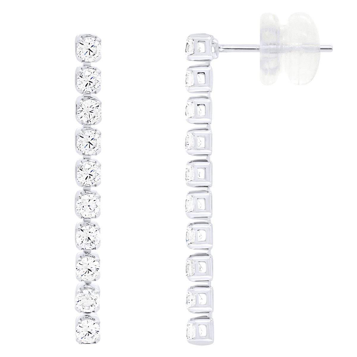 Boucles D'Oreilles Pendantes Rivière d'Oxydes de Zirconium - Or Blanc