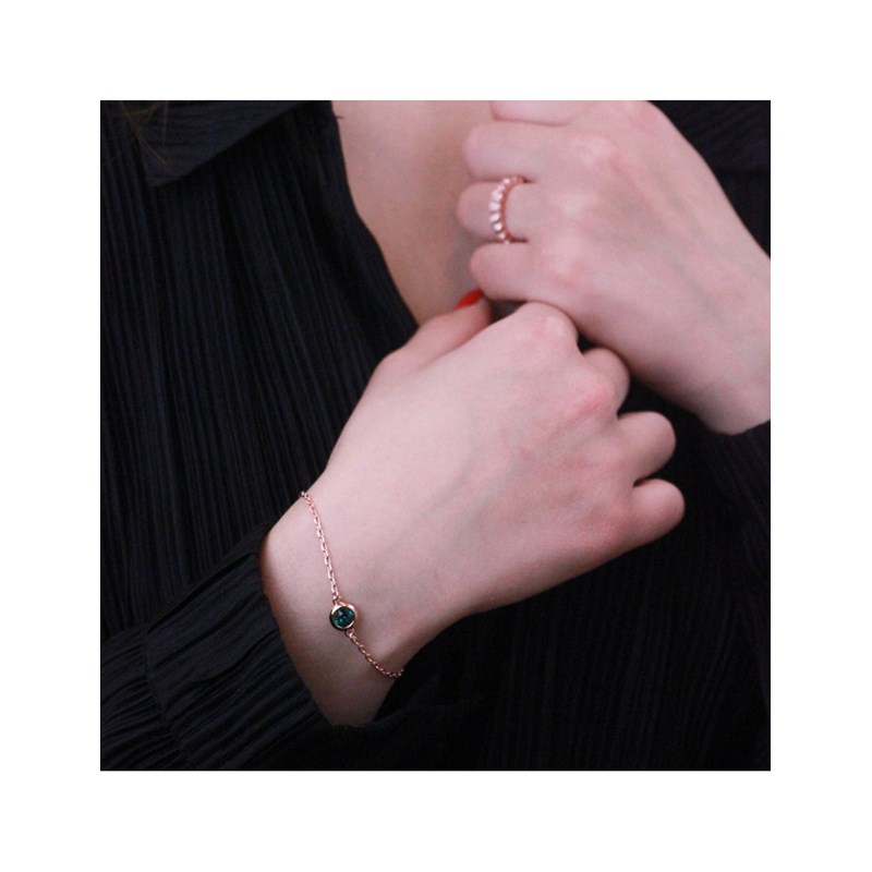 Bracelet Birth Stone  - Or Rosé et Vert foncé - vue 2