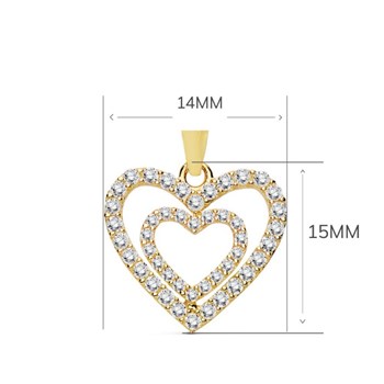 Necklace - Pendant 18 Carat Gold 750/000 Yellow - Double Heart - Gold Chain