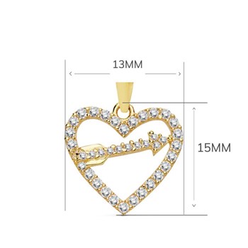 Necklace - Pendant 18 Carat Gold 750/000 Yellow - Heart and Arrow - Gold Chain