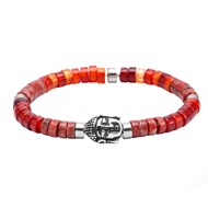Bracelet Perles Heishi Pierres Naturelles Agate Rouge Jaspe Sésame Bouddha Acier