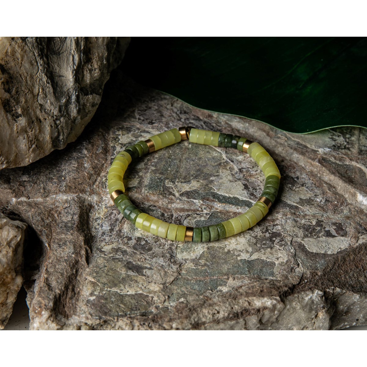 Bracelet Perles Heishi En Jaspe Jaune Et Jaspe Vert - vue 3