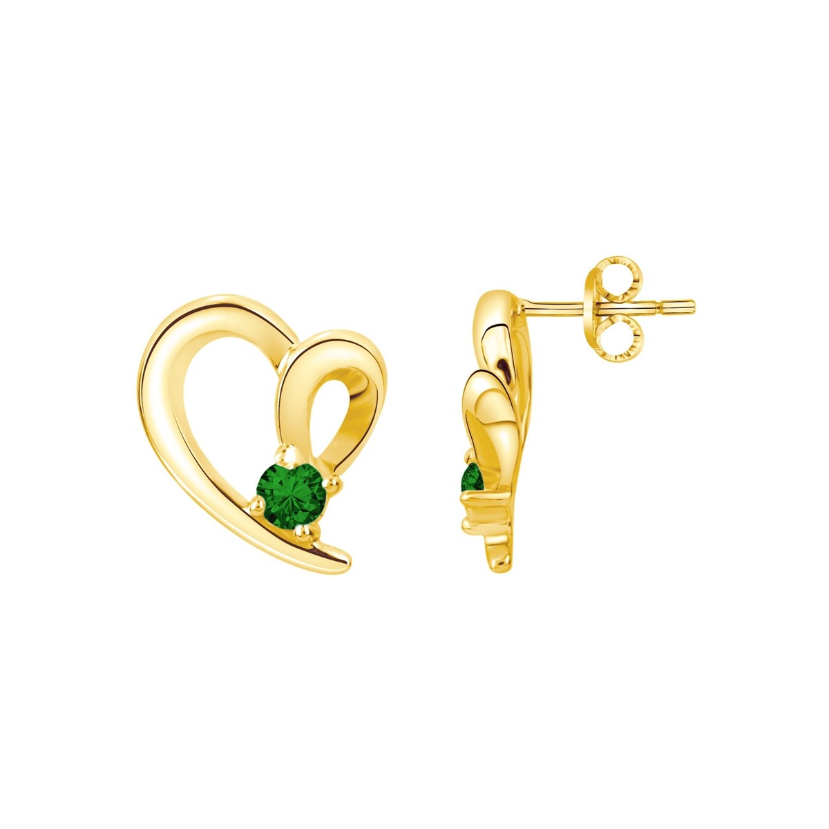 Boucles d'oreilles clous en Plaqué Or avec oxyde de zirconium vert emeraude