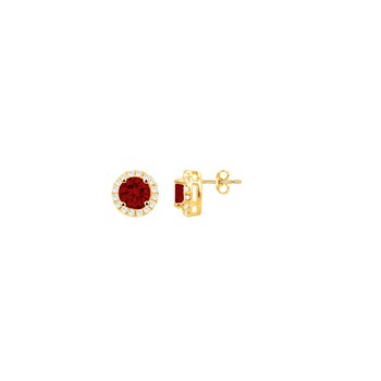 Boucles d'oreilles clous en Plaqué Or avec oxyde de zirconium rouge rubis