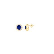 Boucles d'oreilles puces en Plaqué Or avec oxyde de zirconium bleu saphir
