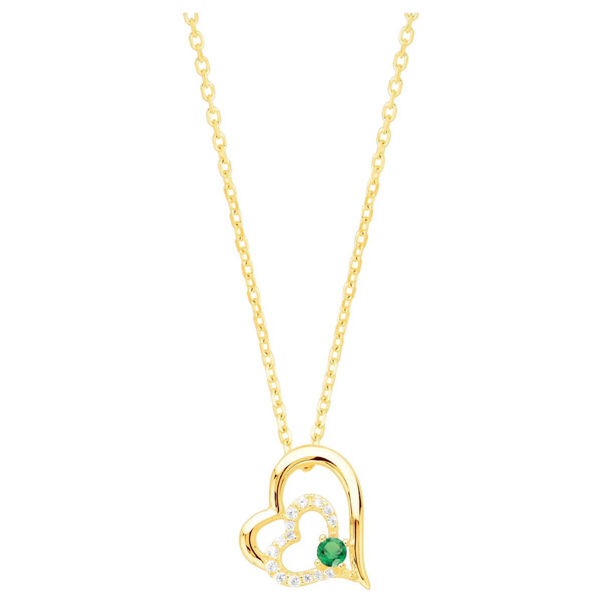 Collier mono-motif en Plaqué Or avec oxyde de zirconium vert emeraude