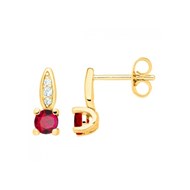 Boucles d'oreilles clous en Plaqué Or avec oxyde de zirconium rouge rubis