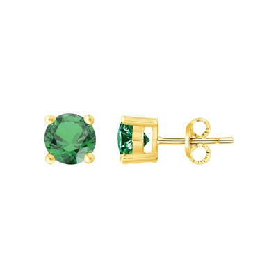 Boucles D'oreilles Fleur Cloutées Vert émeraude - Cubique Zirconium, Plaqué Argent