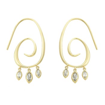 Boucles d'oreilles spirale de gouttes d'oxydes de zirconium Plaqué OR 750 3 microns