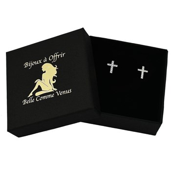 Boucles d'oreilles croix sertie d'oxydes de zirconium Argent 925 Rhodié