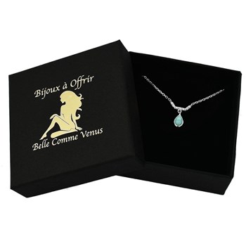 Collier goutte d'Amazonite pierre naturelle et oxydes de zirconium Argent 925 Rhodié
