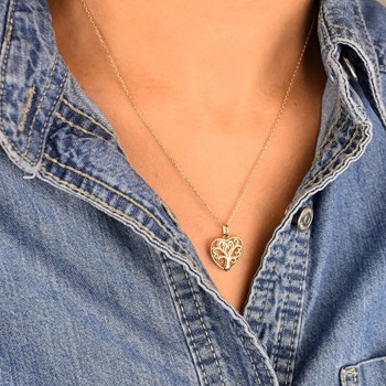 Collier arbre de vie dans un coeur Plaqué OR 750 3 microns
