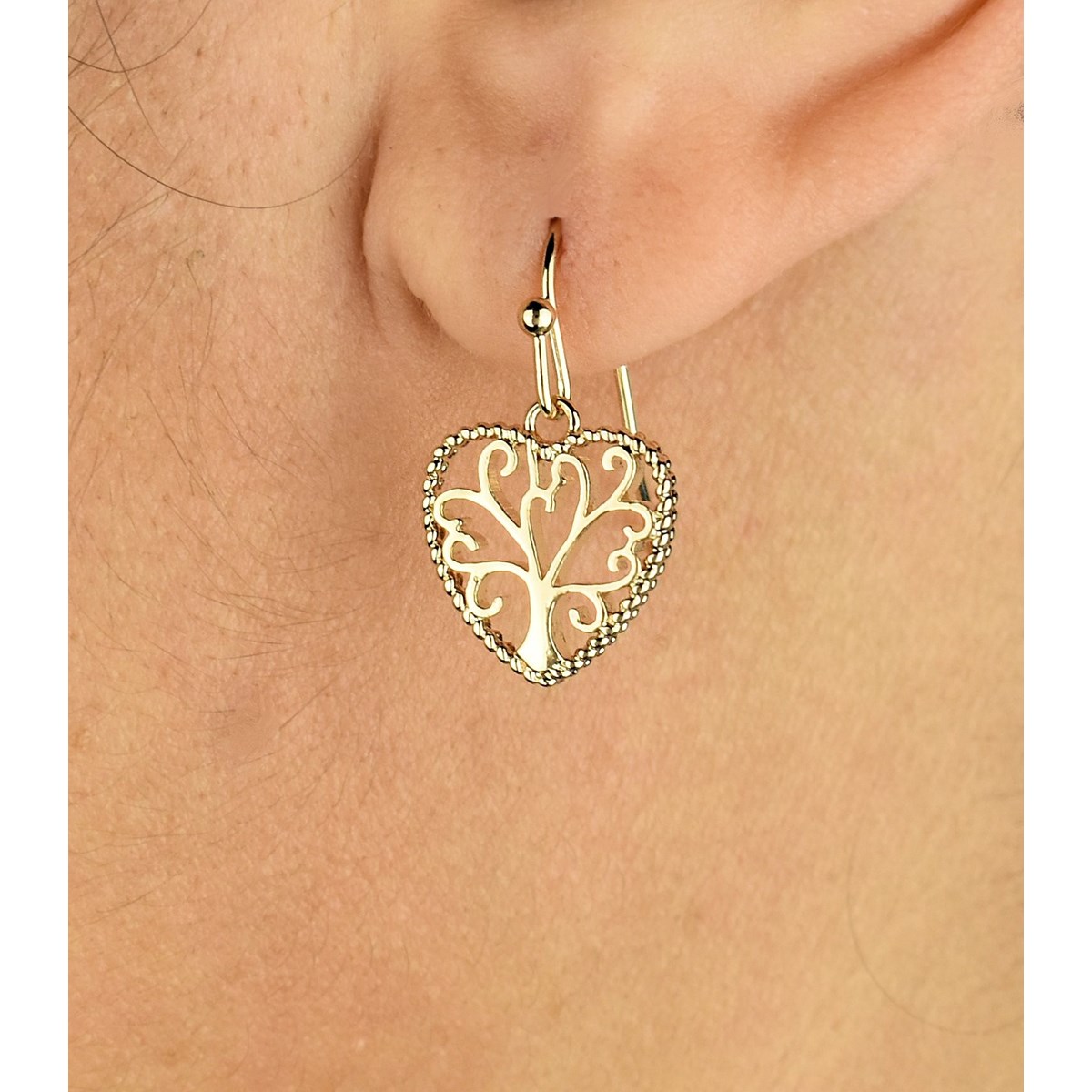 Boucles d'oreilles arbre de vie dans un coeur Plaqué OR 750 3 microns - vue 3